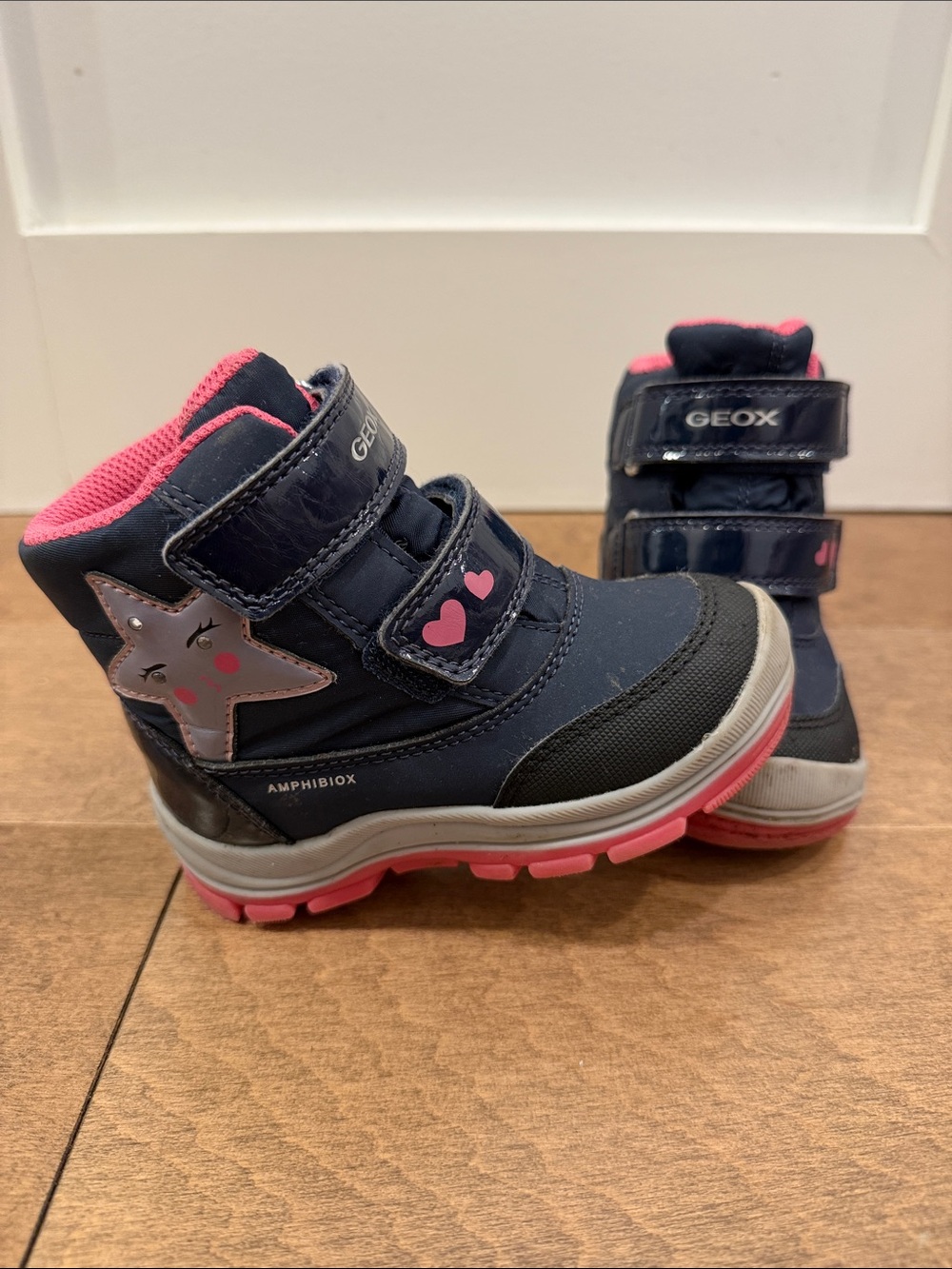 Geox Kids Navy and Pink Star Strap Boots